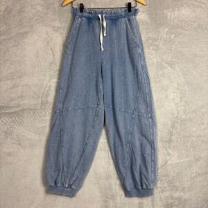 Aerie Blue Acid Wash Balloon Jogger Pants Paperbag Waist Cotton XXS Cozy Lounge